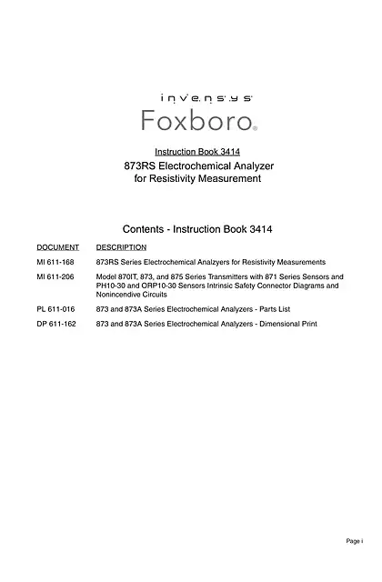 schneider施耐德Foxboro 873RS使用说明书